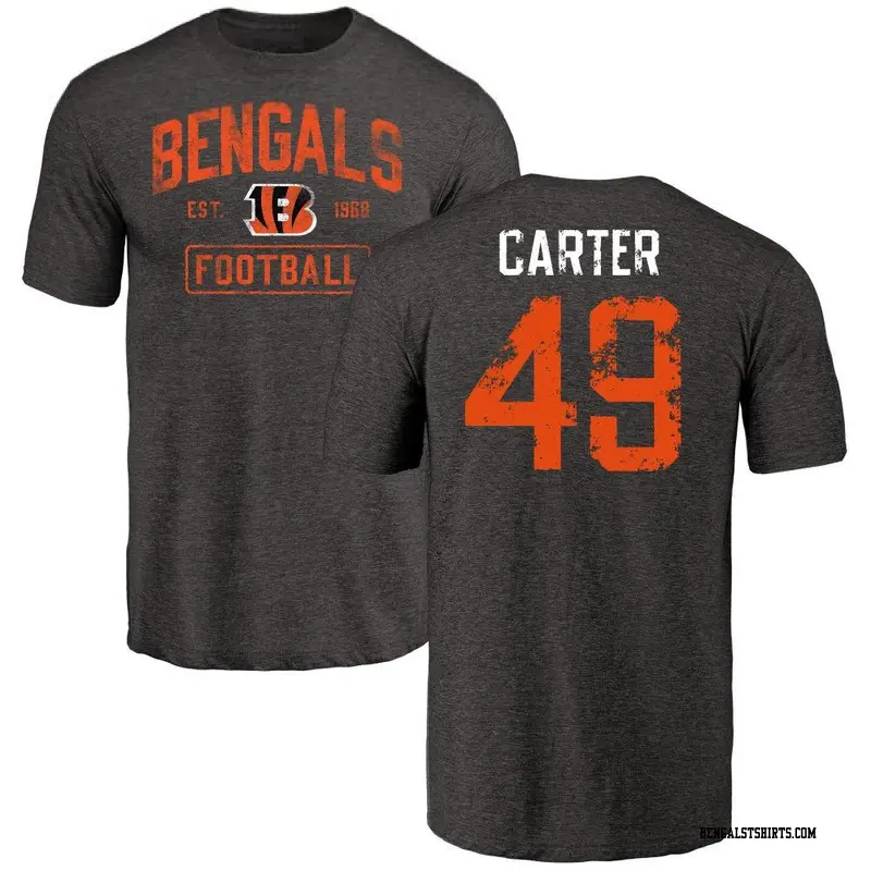 Men's Cincinnati Bengals ＃49 Barrett Carter Black Distressed Name & Number T-Shirt