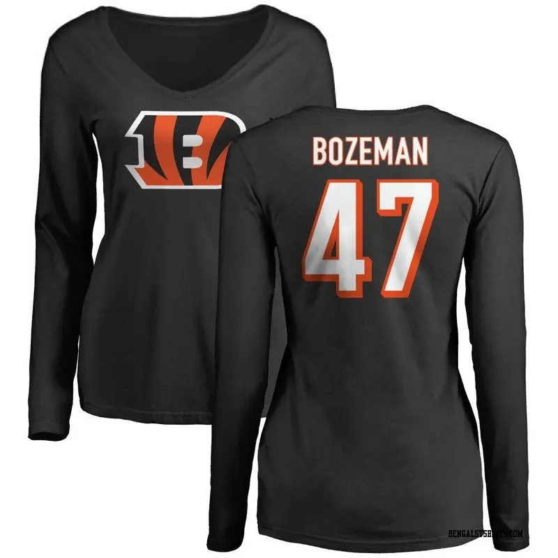 Women's Cincinnati Bengals ＃47 Swayze Bozeman Black Name & Number Logo Slim Fit Long Sleeve T-Shirt