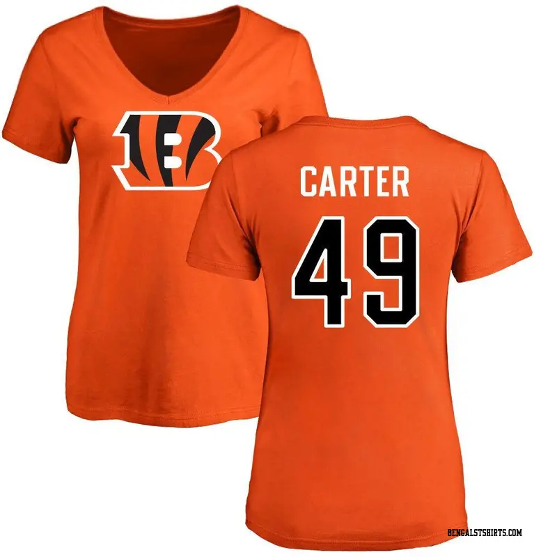 Women's Cincinnati Bengals ＃49 Barrett Carter Orange Name & Number Logo Slim Fit T-Shirt