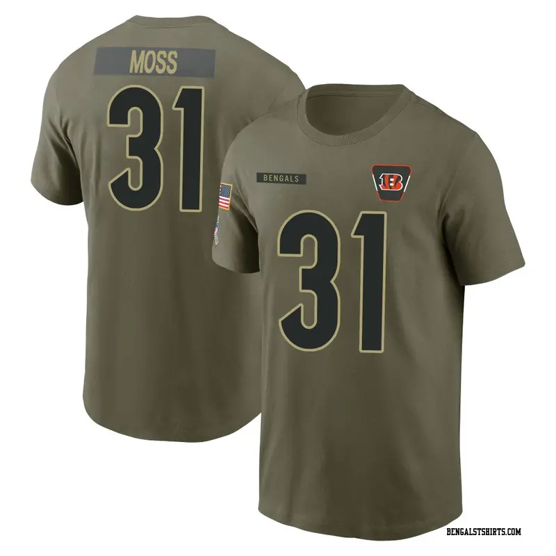 Youth Cincinnati Bengals ＃31 Zack Moss Olive 2025 Salute to Service Name & Number T-Shirt