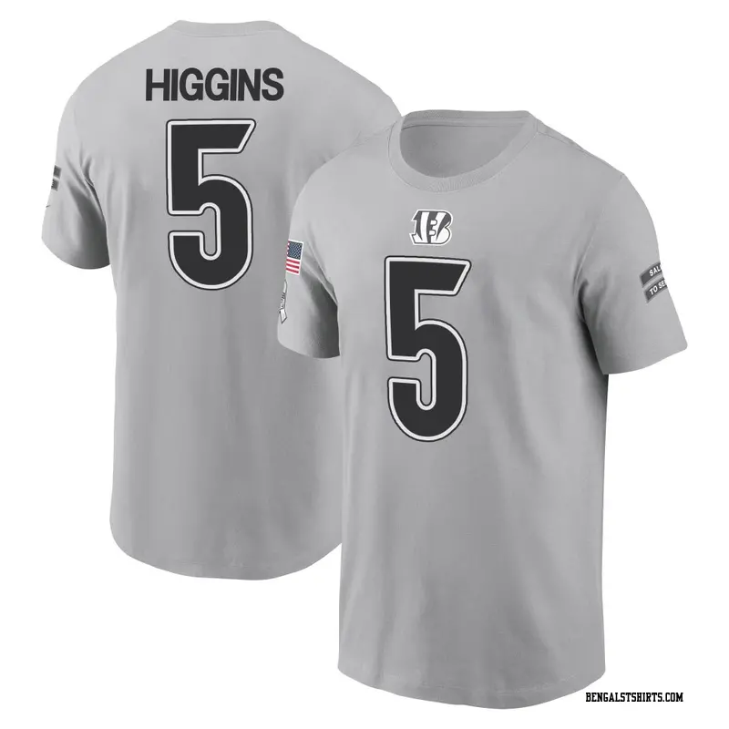 Youth Cincinnati Bengals ＃5 Tee Higgins Gray 2024 Salute to Service Name & Number T-Shirt